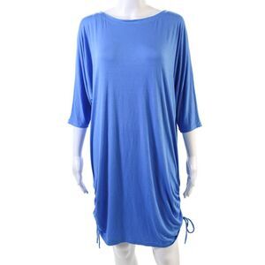 Roidal Womens Rouched Side Detail Boat Neck Mini Dress Light Blue Size 3